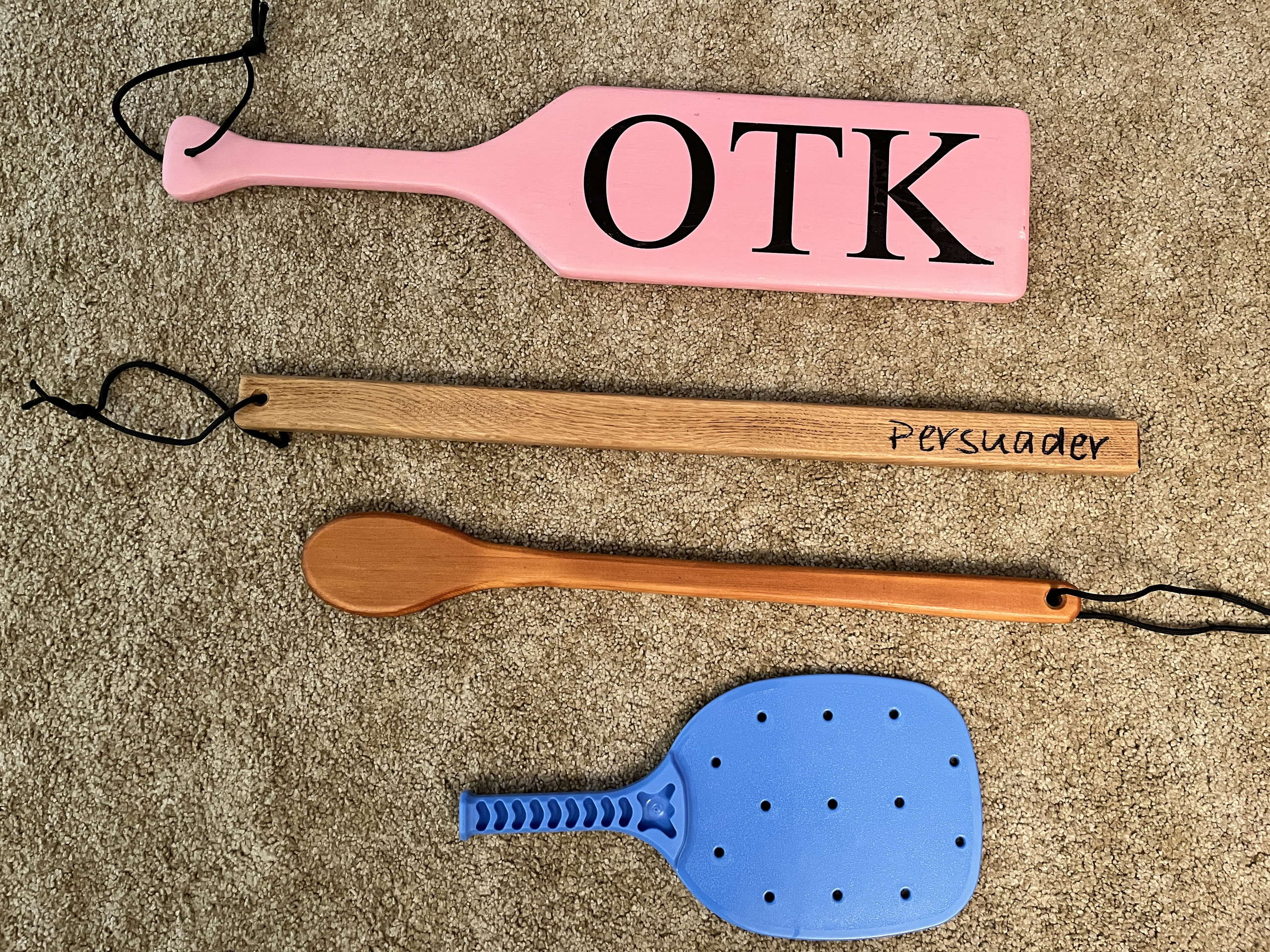 OTK paddle, persuader paddle, collection of paddles, implements, the armory