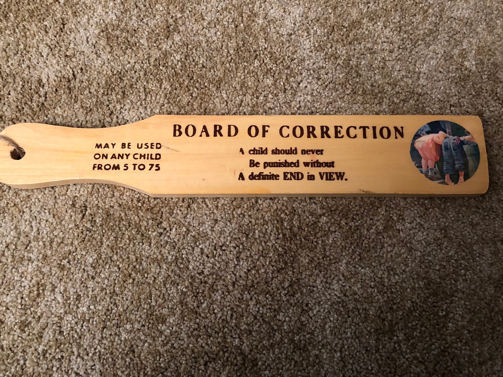 board of corrections paddle gifted to Miss Jenn Davis by Victoria Rage
