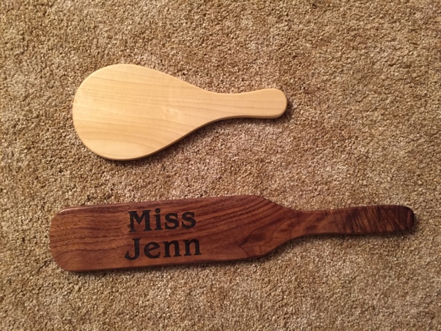 Hickory paddle and walnut paddle perfect for Seattle spankings by Professional Disciplinarian Miss Jenn Davis